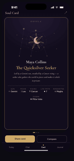 Orvela Soul Card screen